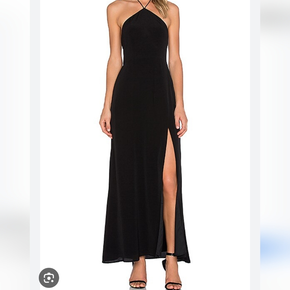 LOVER + FRIENDS Black Halter Gown Maxi Dress With Side Slit Size Medium - Picture 3 of 17